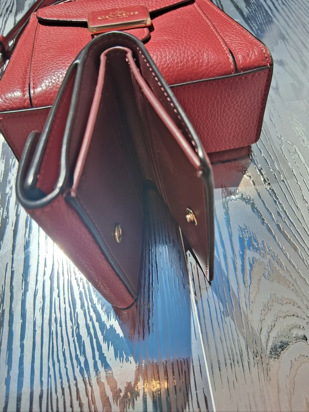 Coach Red Pebbled Leather Crossbody Bag With Matching Wallet - Picture 5 of 7